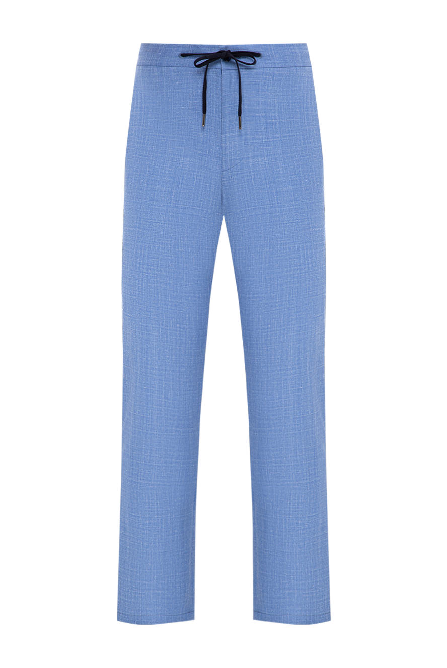Cesare di Napoli light blue wool trousers with a straight cut and a dark drawstring 196625 - photo 1