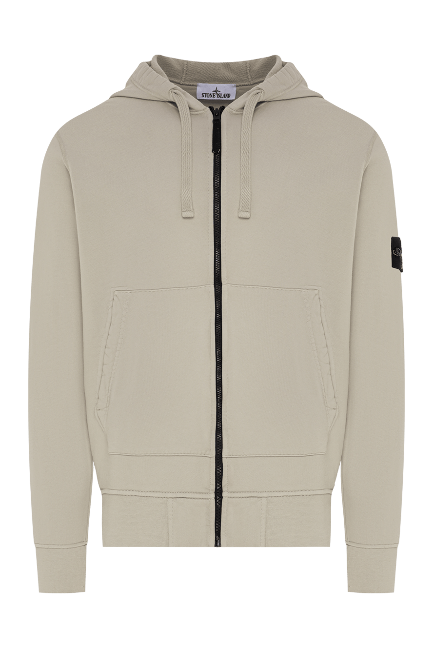Stone Island толстовка чоловіча на блискавці з капюшоном в бежевому кольорі. 196715 - фото 1