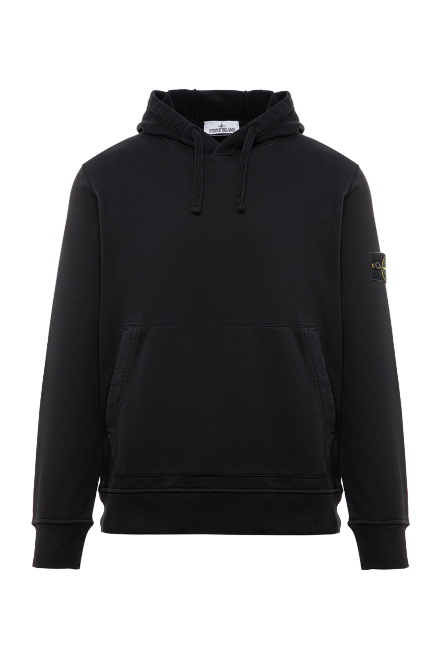 Stone Island чорне бавовняне худі з об'ємною кишенею-кенгуру 196779 - фото 1