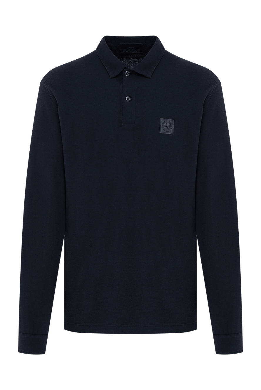 Stone Island темно-синє трикотажне поло з довгим рукавом та шкіряним патчем 196782 - фото 1