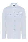 Dolce & Gabbana Men's blue cotton and linen shirt - two chest pockets. stripe pattern, logo. 43% cotton, 57% linen. Closure: buttons. Country of manufacture: Italy. Care: specialized cleaning - photo 1