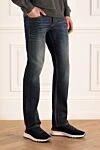 Gucci Blue cotton jeans for men - logo, worn effect, contrasting seams. 100% cotton. Closure: button, zipper. Three side pockets, two back pockets. Country of manufacture: Italy. Care: specialized cleaning - photo 3