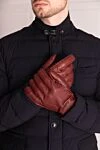 Men's burgundy leather gloves Billionaire - 100% leather. Interior: 100% cashmere. Country of manufacture: Italy. Care: specialized cleaning - photo 2