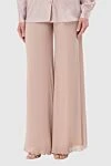 Women's wide silk pants beige Ermanno Scervino - silk. elastic belt. Country of manufacture: Italy. Care: specialized cleaning - photo 2