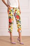 Dolce & Gabbana Yellow trousers for women - floral pattern. two side pockets. cotton, viscose, silk. zipper. Country of manufacture: Italy. Care: specialized cleaning - photo 3