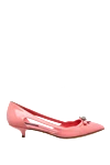 Dolce & Gabbana Women's pink leather shoes with a bow and rhinestones - bow on the toe, decorative cutouts on the sides. leather. Heel height: 4 centimeters. Country of manufacture: Italy. Care: specialized cleaning - photo 1