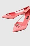 Dolce & Gabbana Women's pink leather shoes with a bow and rhinestones - bow on the toe, decorative cutouts on the sides. leather. Heel height: 4 centimeters. Country of manufacture: Italy. Care: specialized cleaning - photo 5