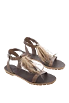 Brunello Cucinelli Women's leather slippers with feather decoration, gray - feather decoration. leather. buckle. Country of manufacture: Italy. Care: specialized cleaning - photo 3