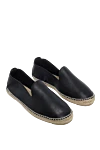 Manebi Black leather espadrilles for men - edging from a wicker platform. leather interior, top height 8 cm. 100% leather. Insole: leather. Country of manufacture: Italy. Care: specialized cleaning - photo 3