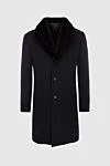 Corneliani Black wool coat for men - Fur Collar. 100% wool. Buttons. Two welt pockets, two inside pockets. Country of manufacture: Italy. Care: specialized cleaning - photo 1