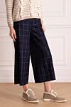 Malo Women's cropped wool checkered pants navy blue - checkered pattern. two side pockets. wool. hook, zipper. Country of manufacture: Italy. Care: specialized cleaning - photo 3