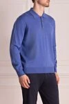 Billionaire Polo with long sleeves made of wool blue for men - Logo embroidery. Long sleeve. 100% wool. Buttons. Country of manufacture: Italy. Care: specialized cleaning - photo 3