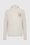 Peserico White silk and cashmere jumper for women - Decoration: embroidered flower on the chest. 50% silk, 50% cashmere. Country of manufacture: Italy. Care: specialized cleaning - photo 1