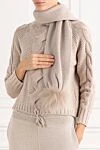 Women's beige scarf with fluffy pompoms Fabiana Filippi - knitted texture, fur pom-poms. 75% wool, 15% silk, 10% cashmere. Country of manufacture: Italy. Care: specialized cleaning - photo 2