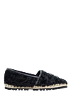 Ermanno Scervino Women's black leather espadrilles with fur and crystals - crystal pattern, leather edging. genuine leather. Insole: leather. Country of manufacture: Italy. Care: specialized cleaning - photo 1