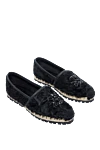 Ermanno Scervino Women's black leather espadrilles with fur and crystals - crystal pattern, leather edging. genuine leather. Insole: leather. Country of manufacture: Italy. Care: specialized cleaning - photo 3