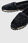 Ermanno Scervino Women's black leather espadrilles with fur and crystals - crystal pattern, leather edging. genuine leather. Insole: leather. Country of manufacture: Italy. Care: specialized cleaning - photo 5