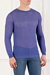 Corneliani Blue cotton jumper for men - Textured fabric. 100% cotton. Country of manufacture: Italy. Care: specialized cleaning - photo 3