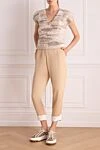 Cashmere top for women beige Brunello Cucinelli - V-neck, fancy pattern. 100% cashmere. Country of manufacture: Italy. Care: specialized cleaning - photo 2