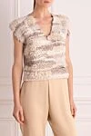 Brunello Cucinelli Cashmere top for women beige - V-neck, fancy pattern. 100% cashmere. Country of manufacture: Italy. Care: specialized cleaning - photo 3
