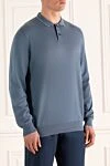 Brunello Cucinelli Men's long sleeve knit polo shirt with contrast piping (markdown) - Additional Features: Long Sleeves. Material: 100% Cotton. Buttons. Country of manufacture: Italy. Care: specialized cleaning - photo 3