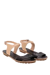 Brunello Cucinelli Women's leather sandals with black sole, beige - contrasting sole, textured leather. leather. buckle. Country of manufacture: Italy. Care: specialized cleaning - photo 3