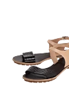 Brunello Cucinelli Women's leather sandals with black sole, beige - contrasting sole, textured leather. leather. buckle. Country of manufacture: Italy. Care: specialized cleaning - photo 5