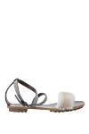 Brunello Cucinelli Women's leather sandals with fur and shiny stripe, brown - contrasting sole, fur, shiny stripe. leather. buckle. Country of manufacture: Italy. Care: specialized cleaning - photo 1