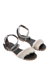 Brunello Cucinelli Women's leather sandals with fur and shiny stripe, brown - contrasting sole, fur, shiny stripe. leather. buckle. Country of manufacture: Italy. Care: specialized cleaning - photo 3