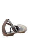 Women's leather sandals with fur and shiny stripe, brown Brunello Cucinelli - contrasting sole, fur, shiny stripe. leather. buckle. Country of manufacture: Italy. Care: specialized cleaning - photo 4