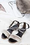 Women's leather sandals with fur and shiny stripe, brown Brunello Cucinelli - contrasting sole, fur, shiny stripe. leather. buckle. Country of manufacture: Italy. Care: specialized cleaning - photo 6