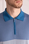 Cesare di Napoli Blue silk polo for men - Color combination. 100% silk. Closure: Zipper. Country of manufacture: Italy. Care: specialized cleaning - photo 5