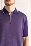 Cesare di Napoli Cotton polo purple for men - Contrasting lines on the collar, embossed pattern. 100% cotton. Buttons. Country of manufacture: Italy. Care: specialized cleaning - photo 5