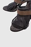Brunello Cucinelli Босоножки коричневые женские кожаные с блестящей полоской и кисточками - блестящие полоски, бахрома. натуральная кожа, ламе. винты. Каблук: 10 см. Страна производитель: Италия. Уход: специализированная чистка - фото 5