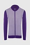 Cesare di Napoli Men's jumper with a high stand-up collar made of wool, purple - Combination of two colors, small check pattern. 100% wool. Closure: Zipper. Country of manufacture: Italy. Care: specialized cleaning - photo 1