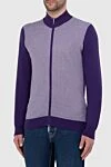 Cesare di Napoli Men's jumper with a high stand-up collar made of wool, purple - Combination of two colors, small check pattern. 100% wool. Closure: Zipper. Country of manufacture: Italy. Care: specialized cleaning - photo 3