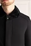 Gallotti Black lambskin and polyamide coat for men - High neck, fur collar. 100% lambskin, 100% polyamide. Closure: Buttons, zipper. Two side pockets, two inside pockets. Lining: 100% silk. Country of manufacture: Italy. Care: specialized cleaning - photo 5