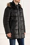 Gallotti Men's down jacket made of lambskin black - Fur hood, stitching. Detachable hood. 100% lambskin, down. Closure: Zipper. Two side pockets, two inside pockets. Lining: 100% polyamide. Insulation: 100% wool. Country of manufacture: Italy. Care: specialized cleaning - photo 3