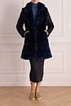 Blue women's fur coat made of natural fur and wool Gallotti - natural fur, wool. Closure: buttons. two side pockets. Country of manufacture: Italy. Care: specialized cleaning - photo 2