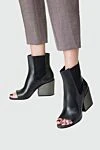 Women's black leather ankle boots with an open toe Brunello Cucinelli - open toe. genuine leather. elastic inserts. Heel height: 5 centimeters. Country of manufacture: Italy. Care: specialized cleaning - photo 2