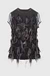 Brunello Cucinelli Women's silk blouse decorated with feathers and fabric gray - short sleeves, appliques, lining. silk. Country of manufacture: Italy. Care: specialized cleaning - photo 1