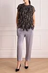 Women's silk blouse decorated with feathers and fabric gray Brunello Cucinelli - short sleeves, appliques, lining. silk. Country of manufacture: Italy. Care: specialized cleaning - photo 2