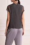 Women's silk blouse decorated with feathers and fabric gray Brunello Cucinelli - short sleeves, appliques, lining. silk. Country of manufacture: Italy. Care: specialized cleaning - photo 4