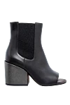 Brunello Cucinelli Women's black leather ankle boots with textile inserts - open toe. genuine leather. elastic inserts. Heel height: 5 centimeters. Country of manufacture: Italy. Care: specialized cleaning - photo 1