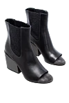 Brunello Cucinelli Women's black leather ankle boots with textile inserts - open toe. genuine leather. elastic inserts. Heel height: 5 centimeters. Country of manufacture: Italy. Care: specialized cleaning - photo 3