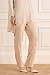 Casheart Women's beige wide-leg trousers - viscose, spandex. elastic belt. Country of manufacture: Italy. Care: specialized cleaning - photo 3