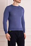 Casheart Blue cashmere and silk jumper for men - 70% cashmere, 30% silk. Country of manufacture: Italy. Care: specialized cleaning - photo 3