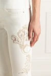 Ermanno Scervino Women's pants with beige embroidery white - embroidery, lace. five pockets. polyamide, viscose. button, zipper. Country of manufacture: Italy. Care: specialized cleaning - photo 5