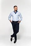 Lubiam Мужские синие хлопковые брюки - вышивка лого. 98% хлопок, 2% эластан. пуговица, молния. два боковых кармана, два задних кармана. Страна производитель: Италия. Уход: специализированная чистка - фото 7