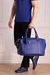 Men's blue leather travel bag Billionaire - textured leather. shoulder strap. 100% alligator skin. Fastener: zipper. Country of manufacture: Italy. Care: specialized cleaning - photo 2